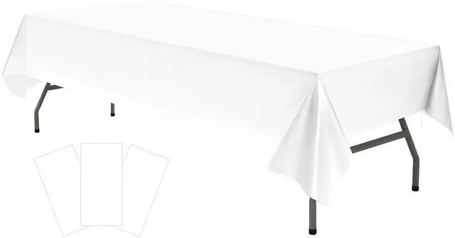 Main image of Plastic White Tablecloths 3 Pack Disposable Table Covers 54" x 108" Rectangular Table Cloths for Parties Engagement Wedding Bridal Shower Banquet, Fits 6 to 8 Foot Rectangle Tables
