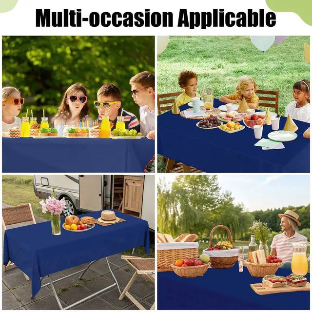 Alt view image 7 of 7 - Disposable Table Cloth 3 Pack, 54 x 108 Inch Waterproof Plastic Tablecloth, Decorative Rectangle Table Covers for Party, Birthday, Picnic, Navy