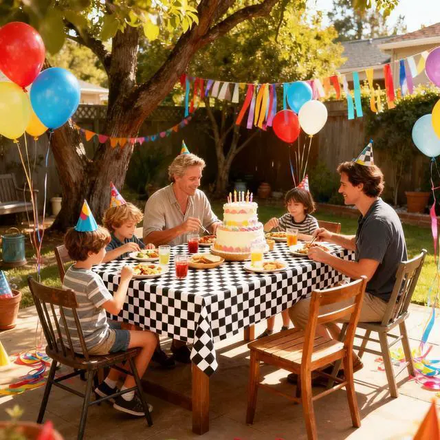 Alt view image 7 of 7 - 2 Pack Black and White Checkered Tablecloth Disposable Rectangle Tablecloth 54 x 108 Inch, Plastic Table Covers for Birthday Wedding Banquet Picnic Holiday Party Decorations