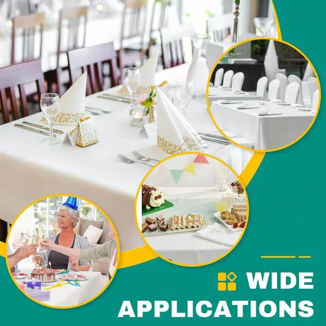 Alt view image 5 of 6 - 8 Pack White Plastic Table Cloths Disposable, 54 x 108 Inches Plastic Table Cover for Rectangle Tables, Disposable Tablecloth for Dinning, Parties, BBQ, Wedding, Outdoor