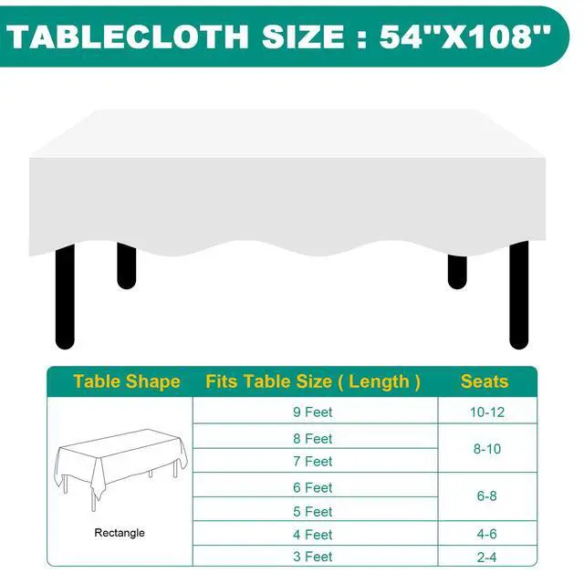 Alt view image 6 of 6 - 8 Pack White Plastic Table Cloths Disposable, 54 x 108 Inches Plastic Table Cover for Rectangle Tables, Disposable Tablecloth for Dinning, Parties, BBQ, Wedding, Outdoor