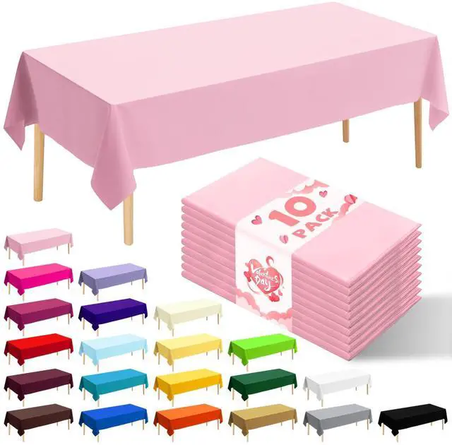 Main image of 10 Pack Premium Disposable Plastic Tablecloth 54" X 108" Rectangle Table Cover for Birthdays Weddings Christmas Anniversary Buffet Table (Pink)