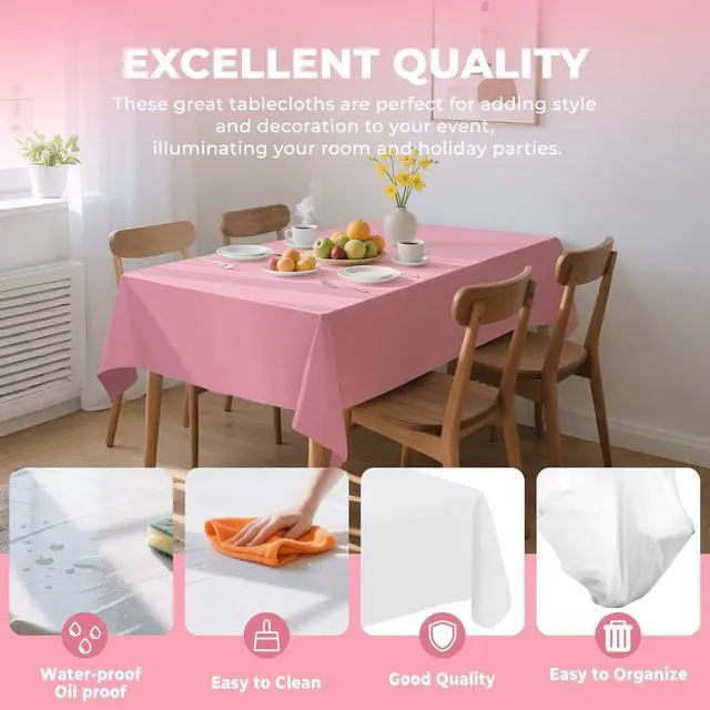 Alt view image 4 of 6 - 10 Pack Premium Disposable Plastic Tablecloth 54" X 108" Rectangle Table Cover for Birthdays Weddings Christmas Anniversary Buffet Table (Pink)