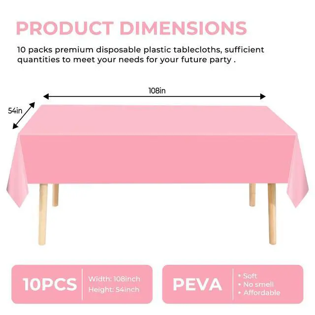 Alt view image 2 of 6 - 10 Pack Premium Disposable Plastic Tablecloth 54" X 108" Rectangle Table Cover for Birthdays Weddings Christmas Anniversary Buffet Table (Pink)