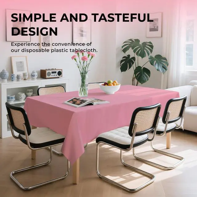 Alt view image 3 of 6 - 10 Pack Premium Disposable Plastic Tablecloth 54" X 108" Rectangle Table Cover for Birthdays Weddings Christmas Anniversary Buffet Table (Pink)