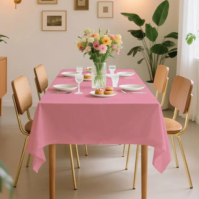 Alt view image 6 of 6 - 10 Pack Premium Disposable Plastic Tablecloth 54" X 108" Rectangle Table Cover for Birthdays Weddings Christmas Anniversary Buffet Table (Pink)