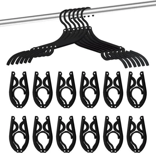 Main image of 12 PCS Travel Hangers - Cruise Ship Essentials Portable Folding Clothes Hangers Travel Essentials Foldable Clothes Drying Rack for Travel (Black)