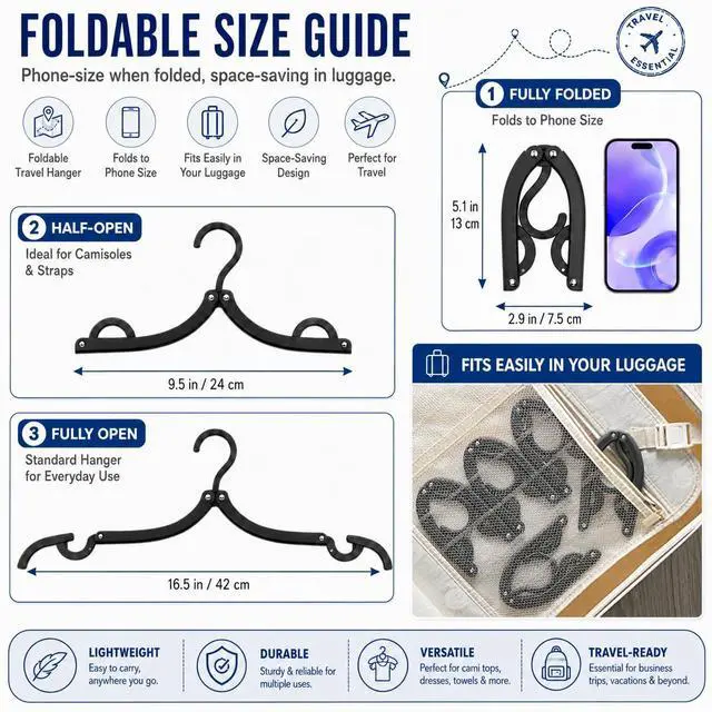 Alt view image 3 of 7 - 12 PCS Travel Hangers - Cruise Ship Essentials Portable Folding Clothes Hangers Travel Essentials Foldable Clothes Drying Rack for Travel (Black)