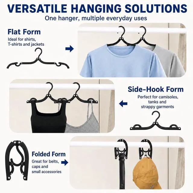 Alt view image 5 of 7 - 12 PCS Travel Hangers - Cruise Ship Essentials Portable Folding Clothes Hangers Travel Essentials Foldable Clothes Drying Rack for Travel (Black)