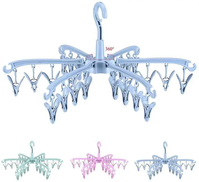 Main image of Foldable Drying Rack with 24 Clips for Drying Socks Lingerie Baby Clothes Drying Towels Rotatable Sock Drying Rack