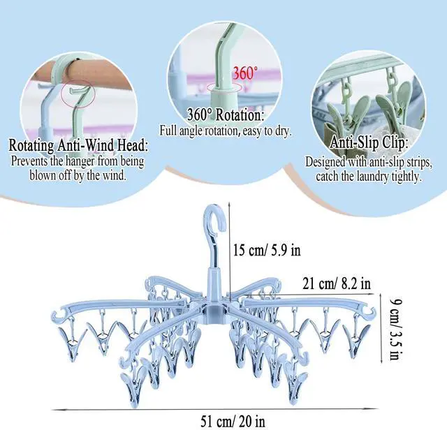 Alt view image 2 of 6 - Foldable Drying Rack with 24 Clips for Drying Socks Lingerie Baby Clothes Drying Towels Rotatable Sock Drying Rack