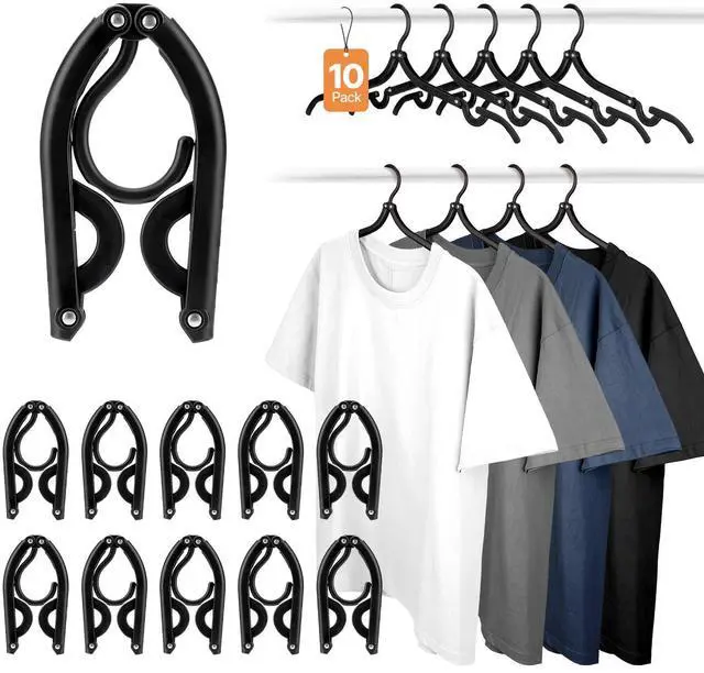 Main image of 10 Pack Travel Hangers, Cruise Essentials 2026, Black Portable Collapsible Clothes Hangers Space Saving, Lightweight Foldable Garment Organizer for Hotel, RV, Dorm, Camping