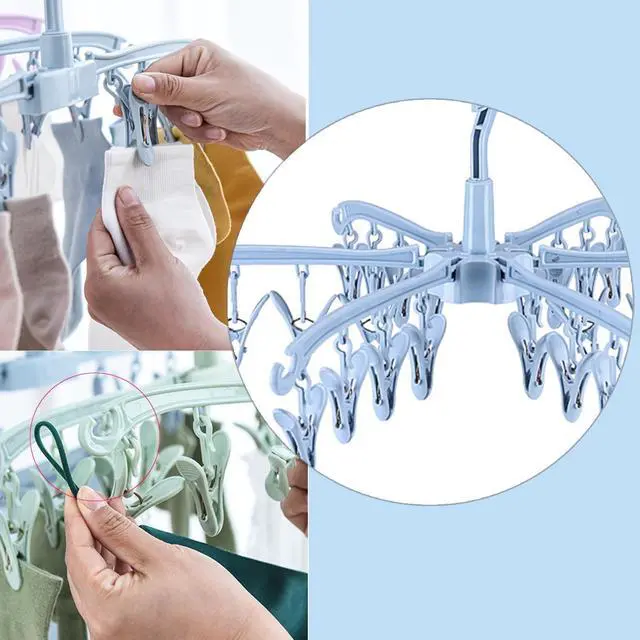 Alt view image 3 of 6 - Foldable Drying Rack with 24 Clips for Drying Socks Lingerie Baby Clothes Drying Towels Rotatable Sock Drying Rack