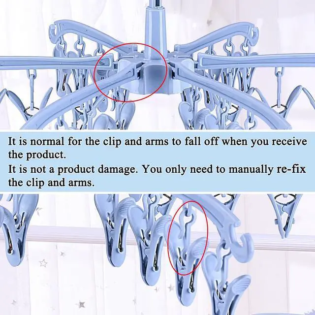 Alt view image 4 of 6 - Foldable Drying Rack with 24 Clips for Drying Socks Lingerie Baby Clothes Drying Towels Rotatable Sock Drying Rack
