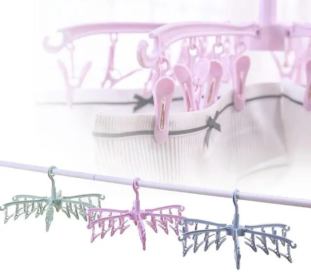 Alt view image 5 of 6 - Foldable Drying Rack with 24 Clips for Drying Socks Lingerie Baby Clothes Drying Towels Rotatable Sock Drying Rack