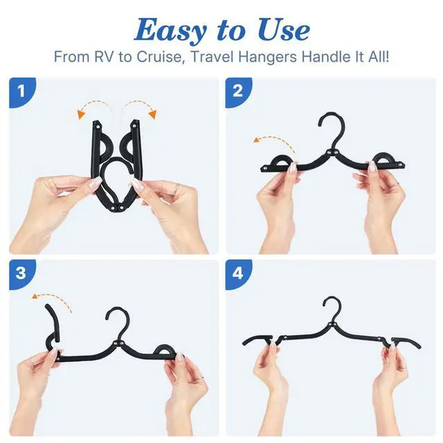 Alt view image 5 of 7 - 10 Pack Travel Hangers, Cruise Essentials 2026, Black Portable Collapsible Clothes Hangers Space Saving, Lightweight Foldable Garment Organizer for Hotel, RV, Dorm, Camping