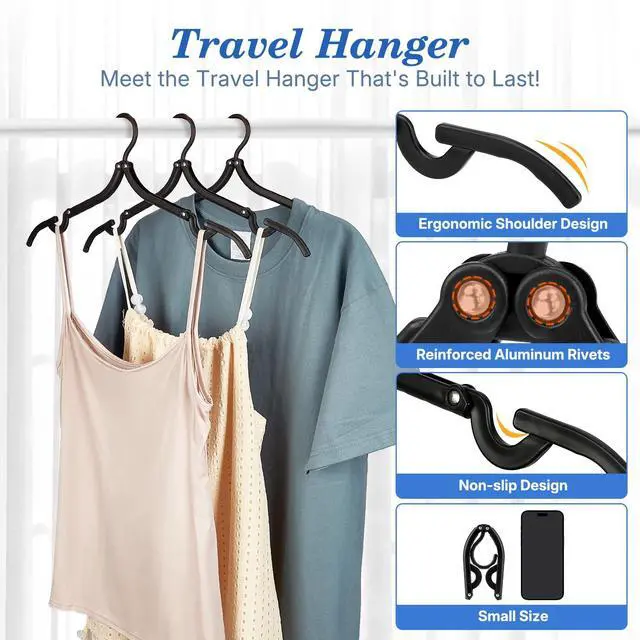 Alt view image 6 of 7 - 10 Pack Travel Hangers, Cruise Essentials 2026, Black Portable Collapsible Clothes Hangers Space Saving, Lightweight Foldable Garment Organizer for Hotel, RV, Dorm, Camping