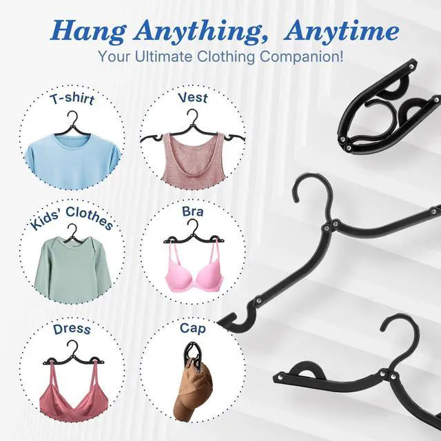Alt view image 7 of 7 - 10 Pack Travel Hangers, Cruise Essentials 2026, Black Portable Collapsible Clothes Hangers Space Saving, Lightweight Foldable Garment Organizer for Hotel, RV, Dorm, Camping