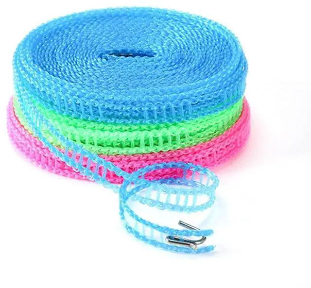 Main image of 3 Pack of Windproof Nylon Clothesline Pink Blue Green Colors Adjustable Clothes Drying Rope Travel Clothes Line Portable Laundry Line for Indoor Outdoor Camping Home Hotel(5m/16.4ft)