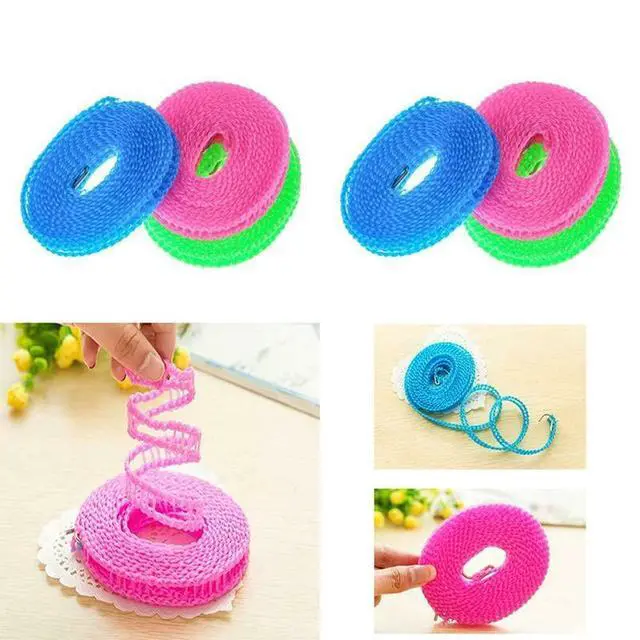 Alt view image 2 of 7 - 3 Pack of Windproof Nylon Clothesline Pink Blue Green Colors Adjustable Clothes Drying Rope Travel Clothes Line Portable Laundry Line for Indoor Outdoor Camping Home Hotel(5m/16.4ft)