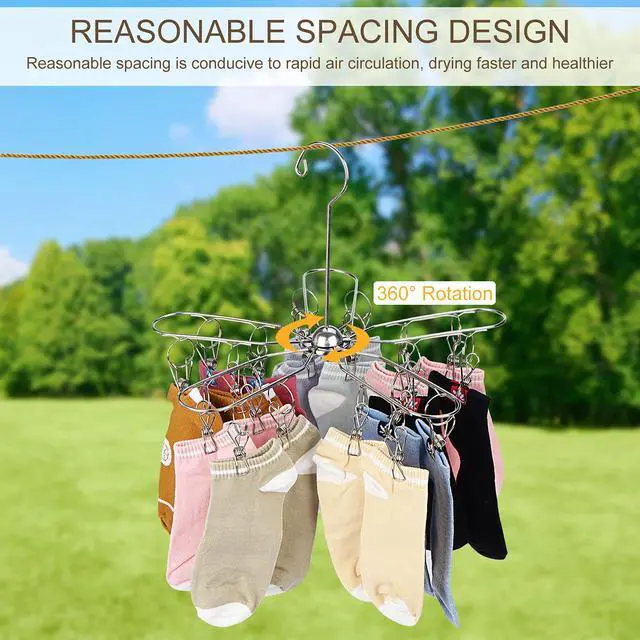 Alt view image 2 of 7 - Foldable Clothes Drying Hanger Stainless Steel Underwear Drying Rack with 20 Clips, Laundry Sock Hangers for Hanging Bra, Lingerie, Hat, Scarf, Gloves, Diapers, Towels, Baby Clothes