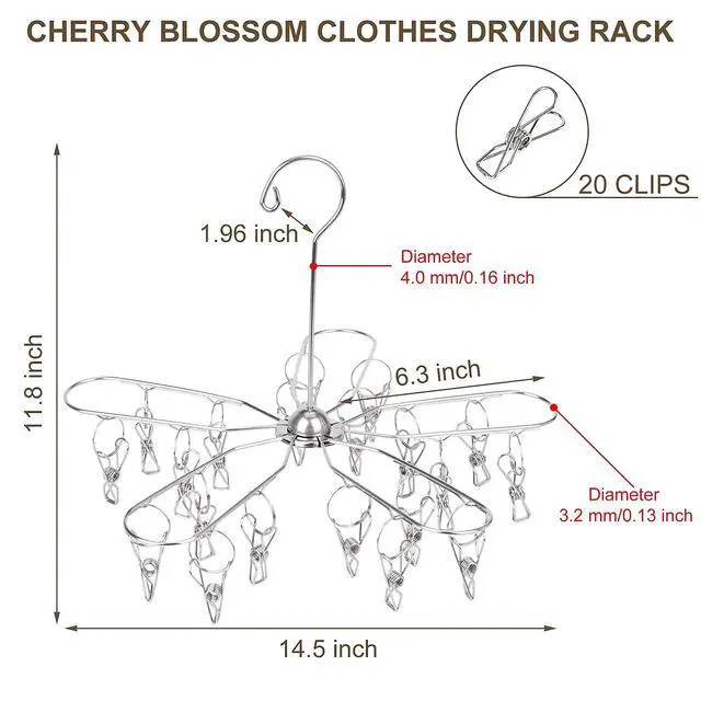 Alt view image 3 of 7 - Foldable Clothes Drying Hanger Stainless Steel Underwear Drying Rack with 20 Clips, Laundry Sock Hangers for Hanging Bra, Lingerie, Hat, Scarf, Gloves, Diapers, Towels, Baby Clothes