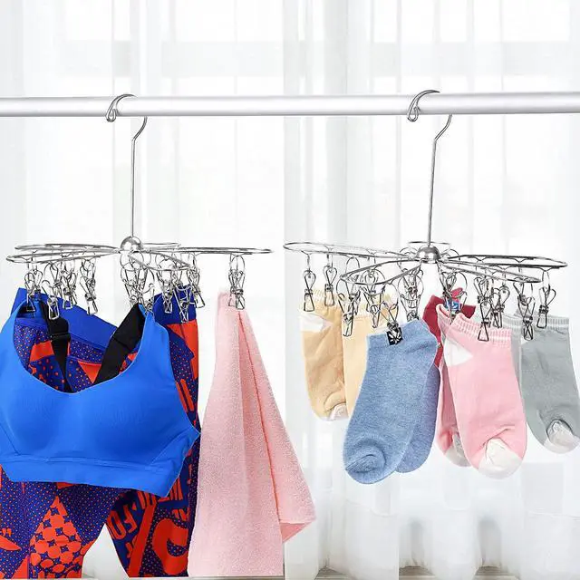 Alt view image 7 of 7 - Foldable Clothes Drying Hanger Stainless Steel Underwear Drying Rack with 20 Clips, Laundry Sock Hangers for Hanging Bra, Lingerie, Hat, Scarf, Gloves, Diapers, Towels, Baby Clothes