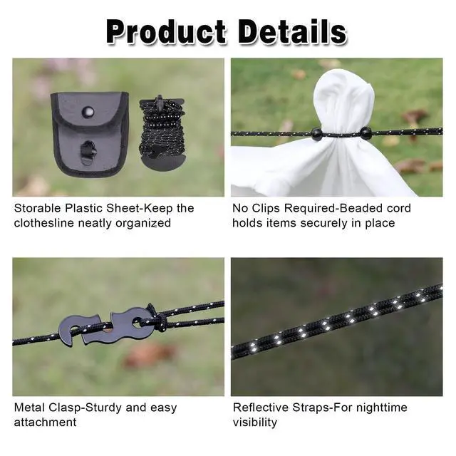 Alt view image 4 of 7 - Portable Travel Clothesline Lightweight Camping Clothes Line with 24 Beads for Indoor Hotels Backyard, Outdoor Cruise Ships, RVs, Tents, 11.5 Feet