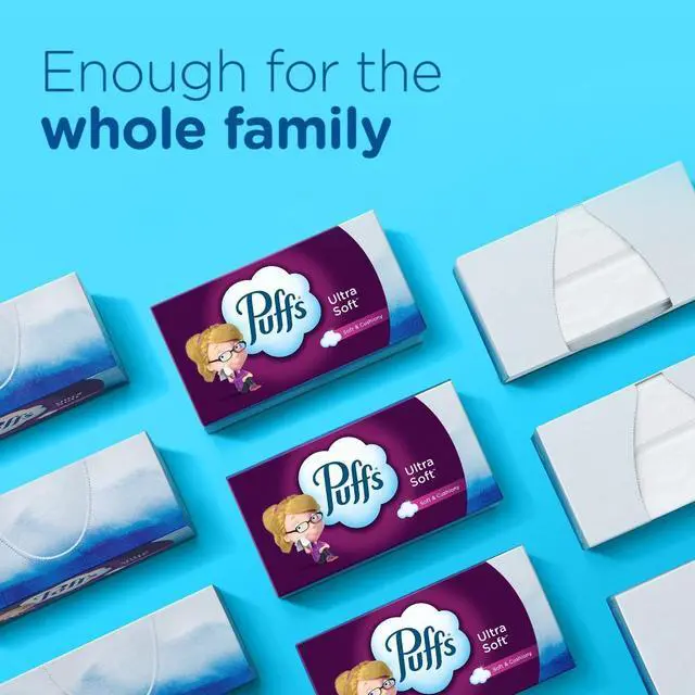 Alt view image 7 of 7 - Facial Tissues Ultra Soft, 1 Rectangle Box, 124 Facial Tissues per Box, Allergies and Colds (Packaging May Vary)