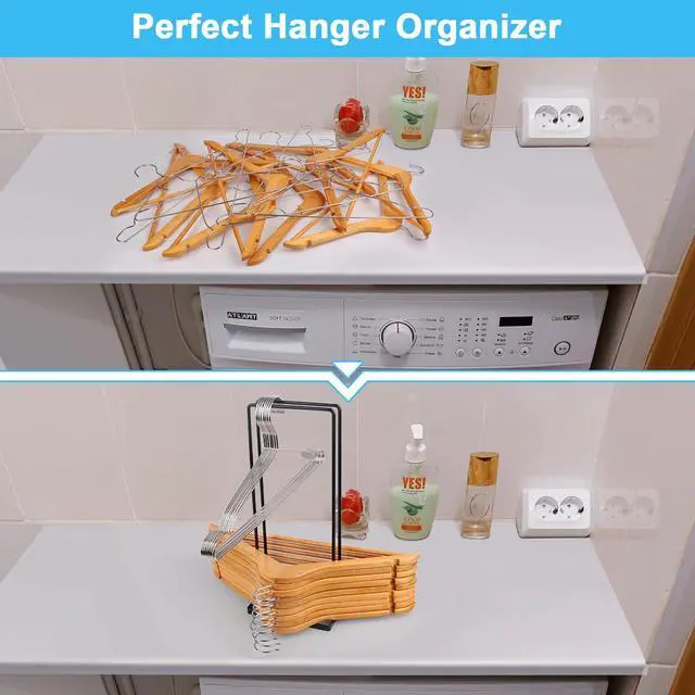 Alt view image 6 of 7 - Hanger Organizer Stacker, Clothes Hanger Holder for Closet Laundry Room, Hangars Stacker Hold up 110 Wire Hangers for Storage Organizer, Hanger Rack Stand for Adult Child Velvet Pants Hangers