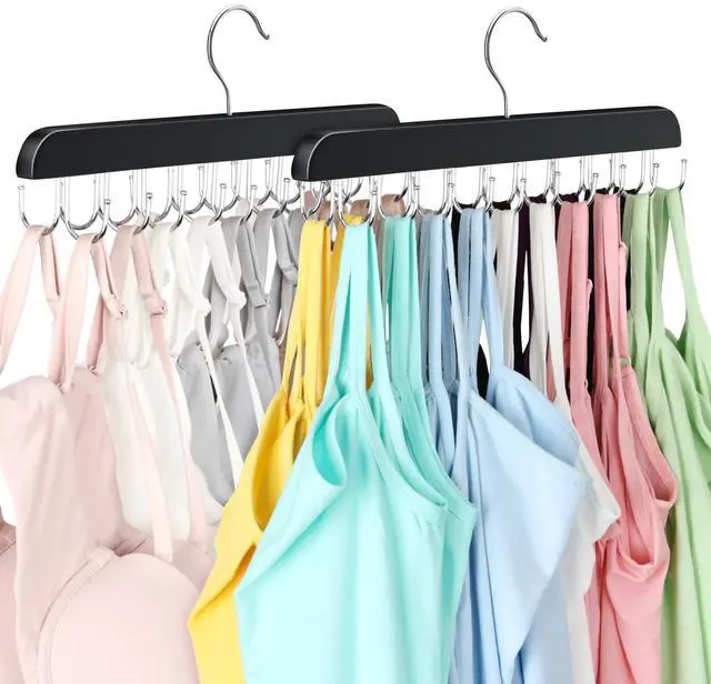 Main image of 2 Pack Bra Hanger, Capacity Foldable Tank Top Hanger with 40 Hooks, Bra Hangers for Closet Organizer, Premium Wooden Space Saving Hangers Closet Organizers and Storage for Dorm & Apartment