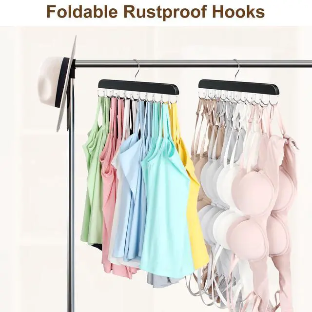 Alt view image 3 of 6 - 2 Pack Bra Hanger, Capacity Foldable Tank Top Hanger with 40 Hooks, Bra Hangers for Closet Organizer, Premium Wooden Space Saving Hangers Closet Organizers and Storage for Dorm & Apartment