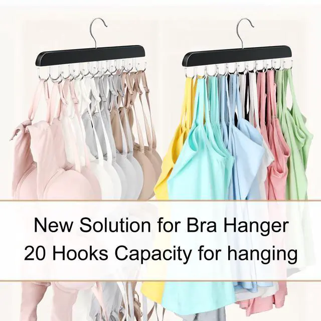 Alt view image 2 of 6 - 2 Pack Bra Hanger, Capacity Foldable Tank Top Hanger with 40 Hooks, Bra Hangers for Closet Organizer, Premium Wooden Space Saving Hangers Closet Organizers and Storage for Dorm & Apartment