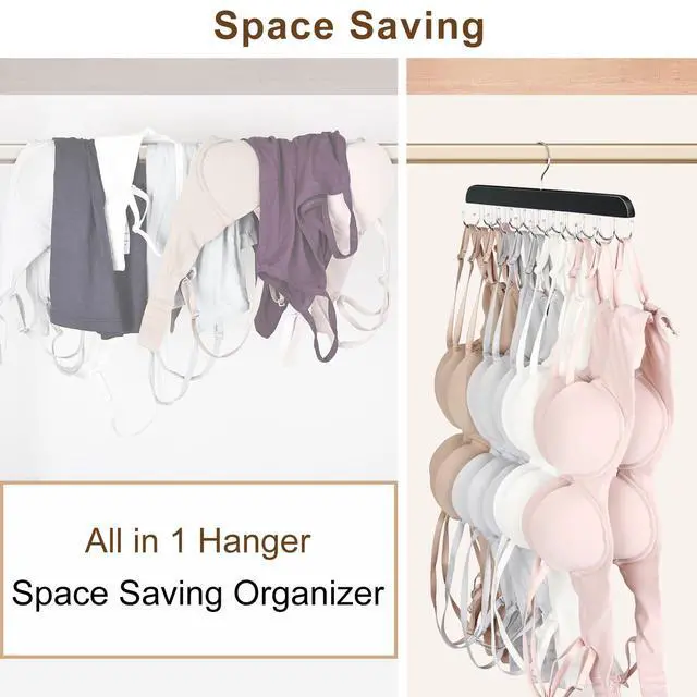 Alt view image 5 of 6 - 2 Pack Bra Hanger, Capacity Foldable Tank Top Hanger with 40 Hooks, Bra Hangers for Closet Organizer, Premium Wooden Space Saving Hangers Closet Organizers and Storage for Dorm & Apartment