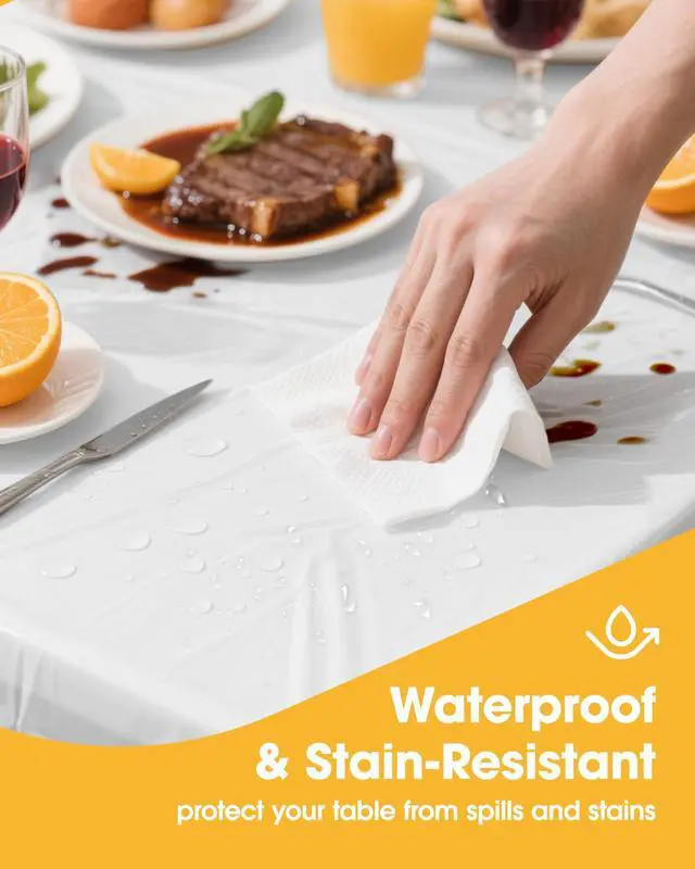 Alt view image 2 of 7 - White Plastic Table Cloth - 4 Pack 54" × 108" Rectangle Disposable Tablecloths for 6FT Tables, Table Cover for Party, Holiday & Gathering Use