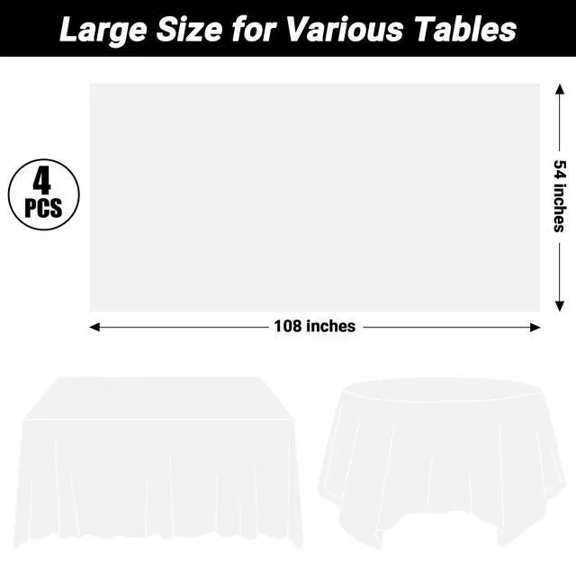 Alt view image 2 of 7 - 4 Packs White Plastic Tablecloth, Large Sturdy Disposable Table Covers