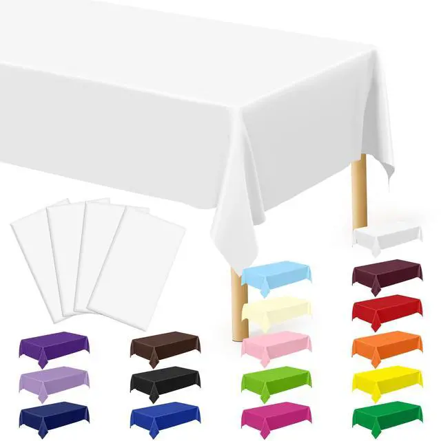 Main image of 4 Packs White Plastic Tablecloth, Large Sturdy Disposable Table Covers