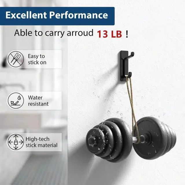 Alt view image 2 of 7 - Wall Hooks for Coat and Towel: 13LB Strong Adhesive Door Hanger Stick on, Black 4 Pack