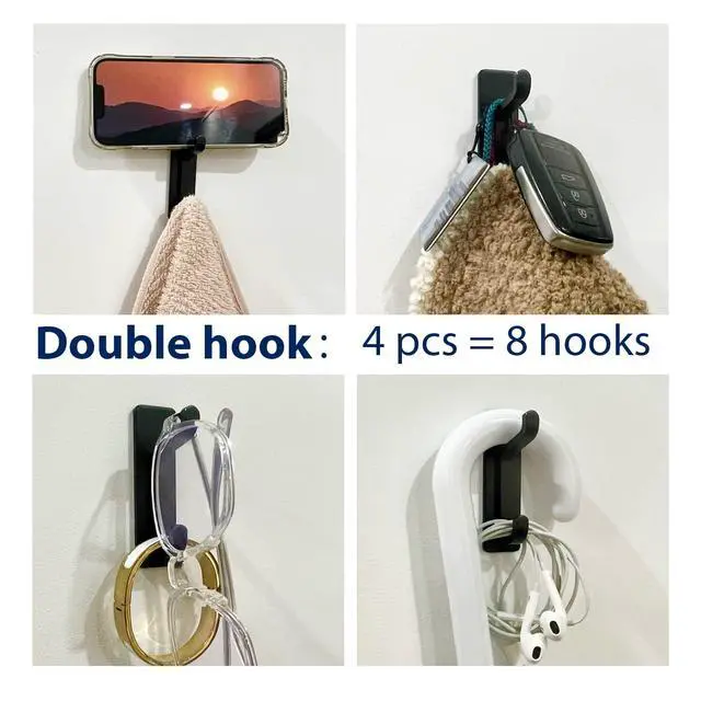Alt view image 3 of 7 - Wall Hooks for Coat and Towel: 13LB Strong Adhesive Door Hanger Stick on, Black 4 Pack