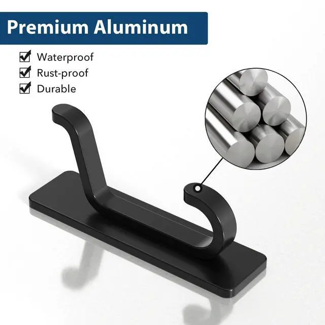 Alt view image 6 of 7 - Wall Hooks for Coat and Towel: 13LB Strong Adhesive Door Hanger Stick on, Black 4 Pack