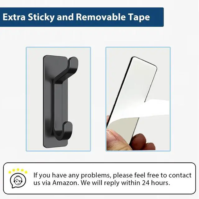 Alt view image 5 of 7 - Wall Hooks for Coat and Towel: 13LB Strong Adhesive Door Hanger Stick on, Black 4 Pack
