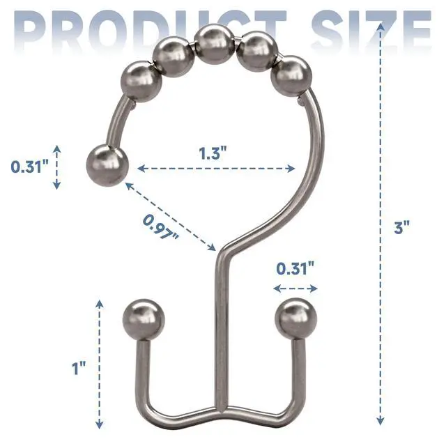 Alt view image 7 of 7 - Shower Curtain Hooks Rings, Rust Resistant Metal Double Glide Shower Hooks Rings for Bathroom Shower Rods Curtains, Set of 12 Hooks - Nickel