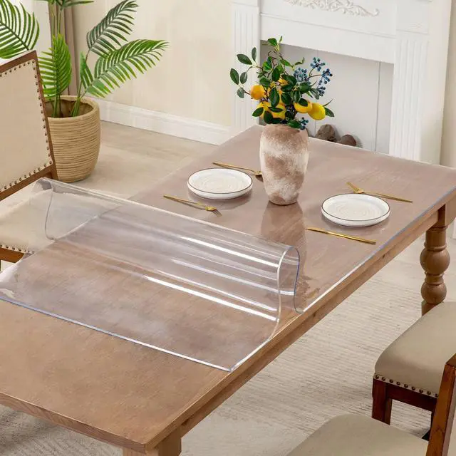 Alt view image 3 of 6 - 14 x 24 Inch Clear Table Cover Protector, 2mm Thick Clear Desk Mat, Plastic Table Cover, Vinyl Table Protector, Desk Mats on Top of Desks