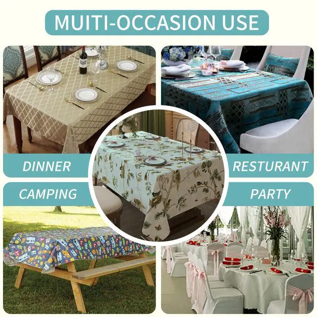 Alt view image 6 of 7 - Rectangle Table Cloth,100% Waterproof Tablecloth Oil Proof Spill Proof Vinyl Table Cloth, Wipe Clean Plastic Table Cover for Dining, Camping, Indoor and Outdoor 52" x 70",Magpie