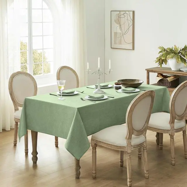 Alt view image 2 of 7 - Sage Green Outdoor Table Cloth Rectangle, Linen Textured Tablecloths Stain and Wrinkle Resistant Decorative Small Dining Table Cover Waterproof for Summer,Party,Birthday,Coffee,70x52 Inch