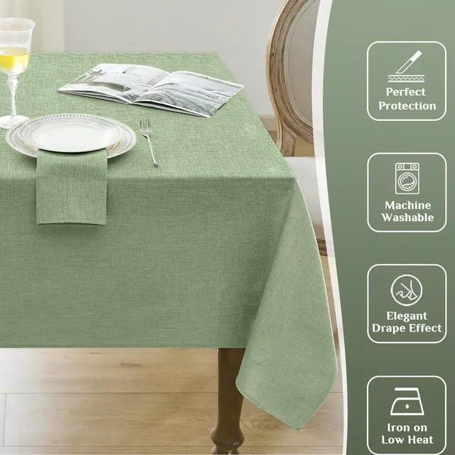 Alt view image 5 of 7 - Sage Green Outdoor Table Cloth Rectangle, Linen Textured Tablecloths Stain and Wrinkle Resistant Decorative Small Dining Table Cover Waterproof for Summer,Party,Birthday,Coffee,70x52 Inch
