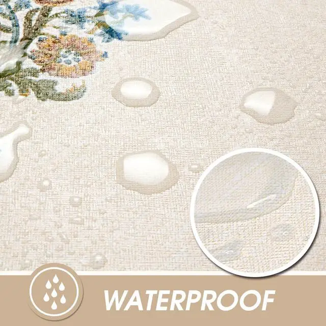 Alt view image 3 of 7 - Waterproof Vinyl Tablecloths, Heavy Duty Oil Proof Spill Proof Plastic Table Cloth, Wipe Clean PVC Table Cover for Spring Indoor and Outdoor Use (Embroidery Flower, 54×108, Rectangle)