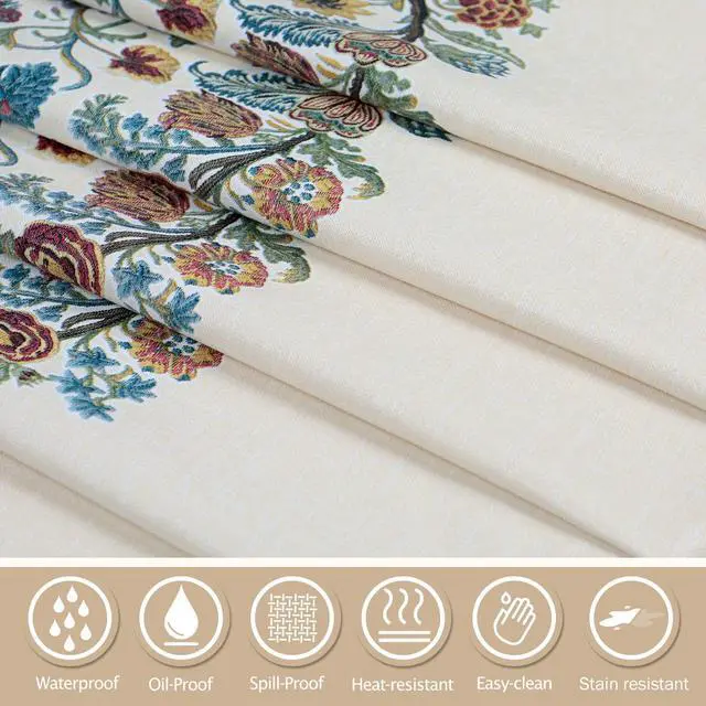 Alt view image 5 of 7 - Waterproof Vinyl Tablecloths, Heavy Duty Oil Proof Spill Proof Plastic Table Cloth, Wipe Clean PVC Table Cover for Spring Indoor and Outdoor Use (Embroidery Flower, 54×108, Rectangle)