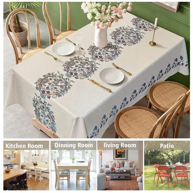Alt view image 7 of 7 - Waterproof Vinyl Tablecloths, Heavy Duty Oil Proof Spill Proof Plastic Table Cloth, Wipe Clean PVC Table Cover for Spring Indoor and Outdoor Use (Embroidery Flower, 54×108, Rectangle)