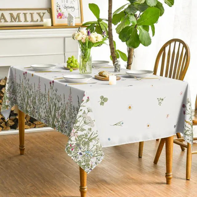 Alt view image 3 of 6 - Spring Summer Tablecloth 60x84 Inch Rectangular, Wild Flowers Floral Table Cover for Party Picnic Dinner Decor